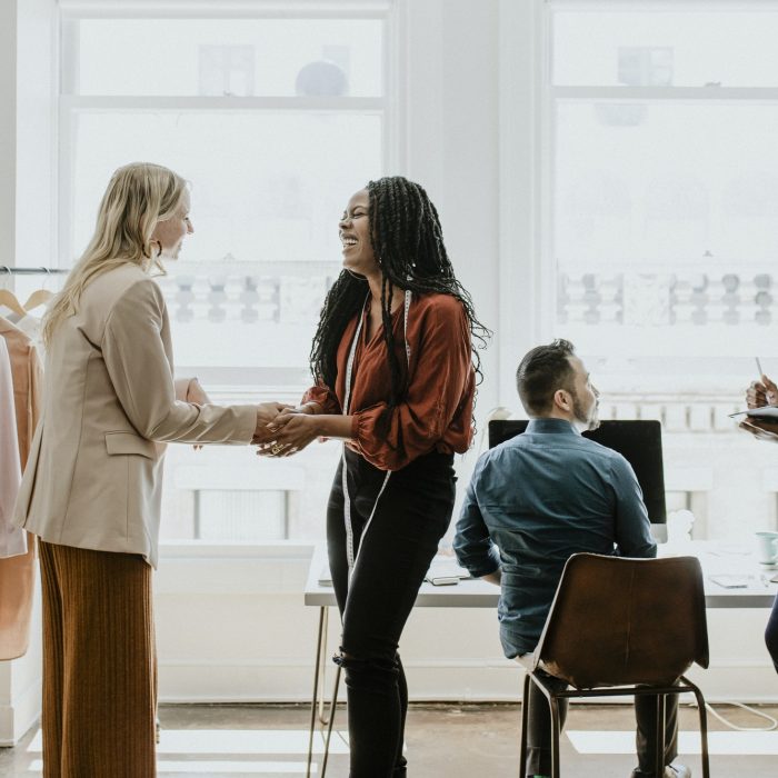 Designer shaking hands with a client